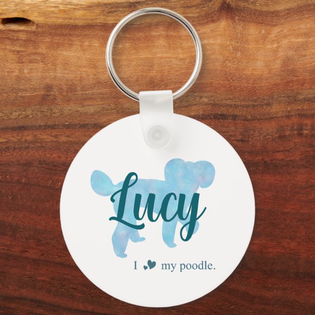 Custom Blue Poodle | Personalized Dog Mom Gift Keychain (Front)