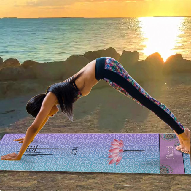 Custom Blue Purple Mandala Pattern Lotus Zen Kanji Yoga Mat (Creator Uploaded)