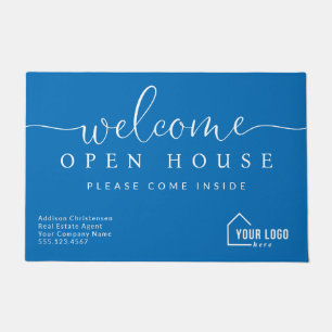 Custom Blue Real Estate Welcome Open House Doormat