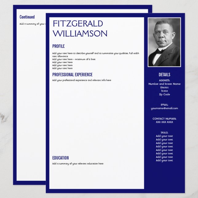 Custom Blue RESUME CV Photo Template (Front/Back)