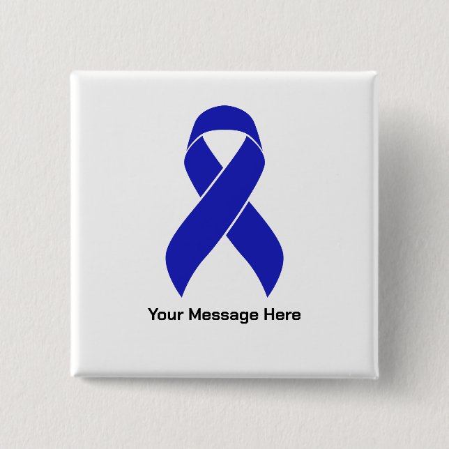 Custom Blue Ribbon Colon Cancer Awareness 2 Inch Square Button (Front)