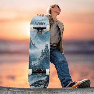 Custom Blue Rolling Mountains Landscape Nature Skateboard