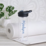Custom Blue Script Name Water Bottle<br><div class="desc">Custom clear water bottle featuring your first name displayed in a bold,  blue script with your last name displayed in modern lettering below. The simple,  personalized water bottle can also be used to display your organization or business name.</div>