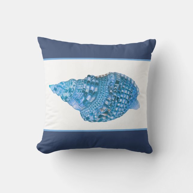 Custom Blue Seashell Modern Coastal Navy Shells Throw Pillow (Front)