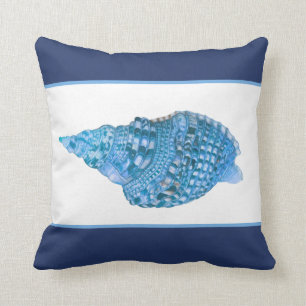 Custom Blue Seashell Modern Coastal Navy Shells Throw Pillow