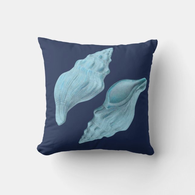 Custom Blue Shells coastal navy teal Seashells Throw Pillow (Front)