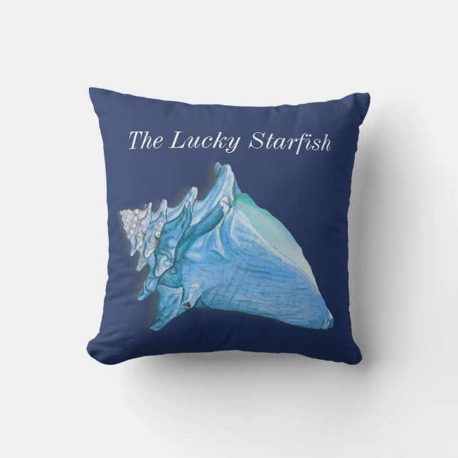 Custom Blue  Shells Nautical Seashell Watercolor Throw Pillow (Front)