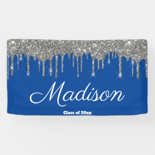 Custom Blue Silver Graduation Party Class of 2024 Banner