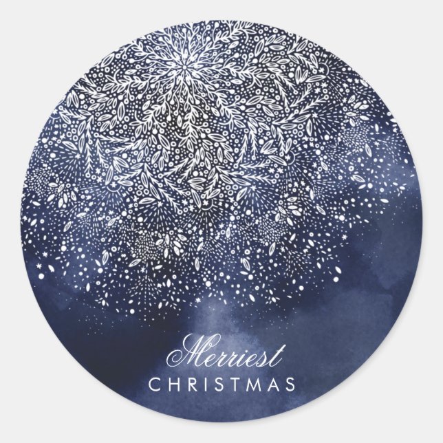 Custom Blue Snowflake Christmas Round Sticker (Front)