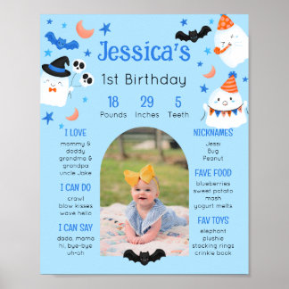 Custom Blue Spooky Cute Birthday Milestone Sign