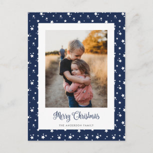 Custom Blue Stars Photo Merry Christmas Postcards