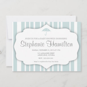 Custom blue stripes umbrella baby shower invitation