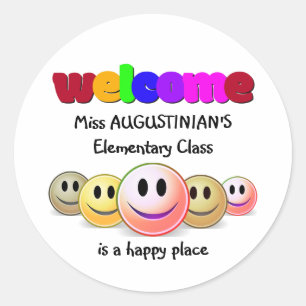Custom Blue Teachers Class Welcome Classic Round S Sticker