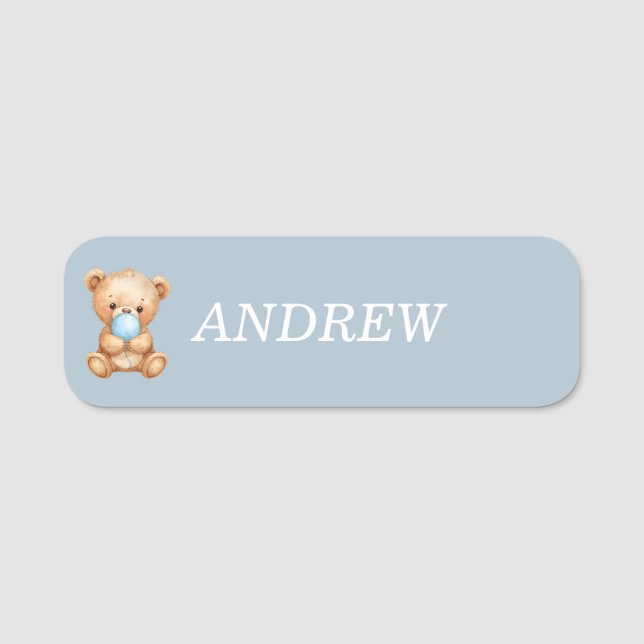 Custom Blue Teddy Bear Name Tag (Front)