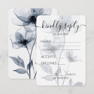 Custom Blue Translucent Flowers Wedding RSVP Card