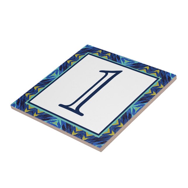 Custom Blue Turquoise Green Tribe Art House Number Tile (Side)