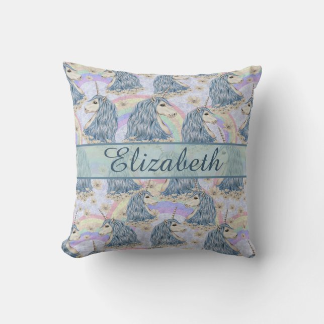 Custom Blue Unicorns to Personalize Throw Pillow (Front)