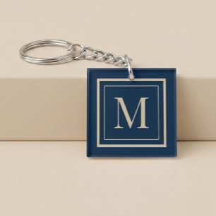Custom Blue & Vanilla Framed Monogram Keychain
