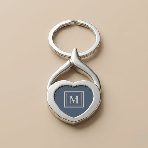 Custom Blue & Vanilla Framed Monogram Keychain