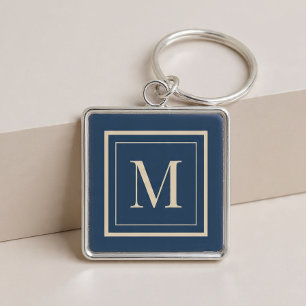 Custom Blue & Vanilla Framed Monogram Keychain