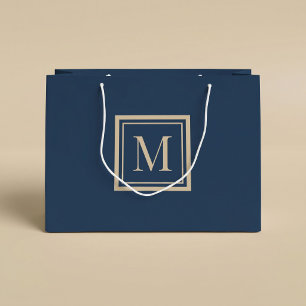 Custom Blue & Vanilla Framed Monogram Large Gift Bag