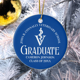 Custom Blue Veterinary School Graduation Gift Ceramic Ornament