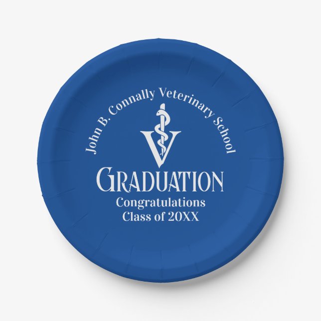 Custom Blue Veterinary School Graduation Party Paper Plate (Front)