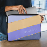 Custom Blue Violet Lavender Soft Yellow Stripe Art Laptop Sleeve<br><div class="desc">Keep your new electronic device safe from scuffs and scratches with this stylish protective contemporary girly blue, lavender, light corn yellow, and pastel violet coloured striped water resistant neoprene laptop sleeve with zipper. With room to customize with name, monogram or initials of your choice. Beautiful, modern and cool cover for...</div>