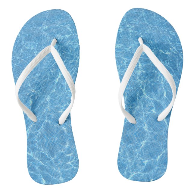 Custom Blue Water Aqua White Slim Straps Adult Flip Flops (Footbed)