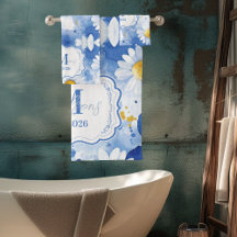 Custom Blue Watercolor Daisy Monogram Decor