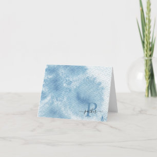 Custom Blue Watercolor Initial Name Monogram Thank You Card