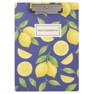 Custom Blue Watercolor Lemon Pattern  Clipboard