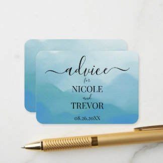 Custom Blue Watercolor Wedding Advice Card