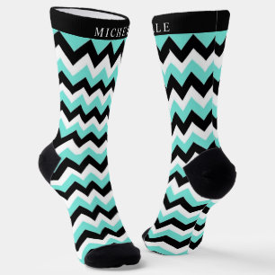 Custom Blue White Black Chevron Pattern Socks