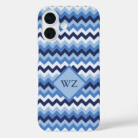 Custom Blue White Black Chevron Zigzag Pattern