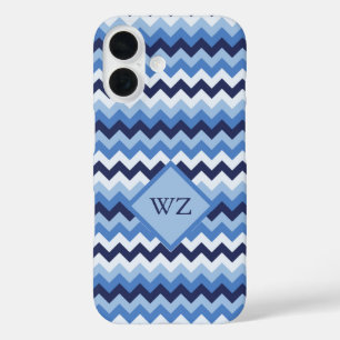 Custom Blue White Black Chevron Zigzag Pattern iPhone 16 Case