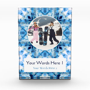 Custom Blue White Christmas Decor Gift Photo Block
