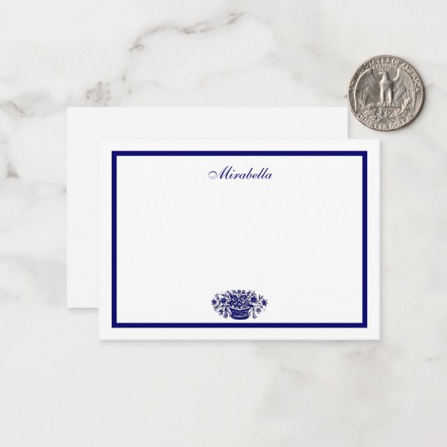 Custom Blue White Flowers Blue Border 3.5x2.5 Card (Front/Back In Situ)