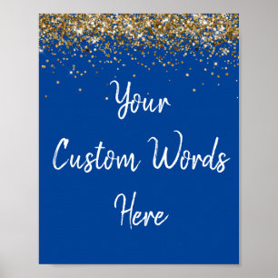 Custom Blue White & Gold Birthday Party Photo Prop Poster