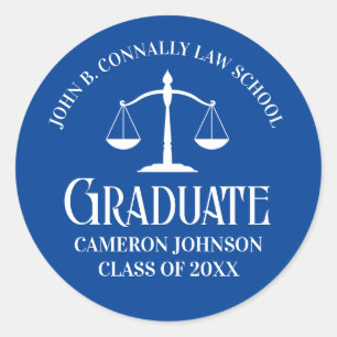 Custom Blue White Law School Graduation Party Classic Round Sticker