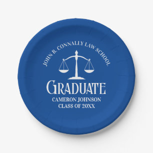 Custom Blue White Law School Graduation Party Paper Plate