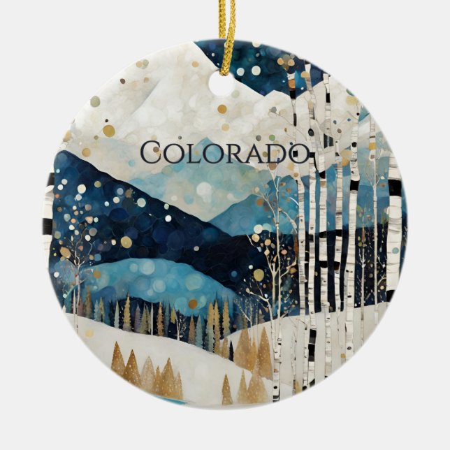 Custom Blue White Mountains Ceramic Ornament (Front)