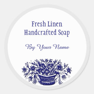 Custom Blue White Vintage Flowers Soap Stickers