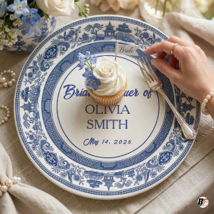 Custom Blue Willow Bridal Shower Personalized Chin Paper Plate