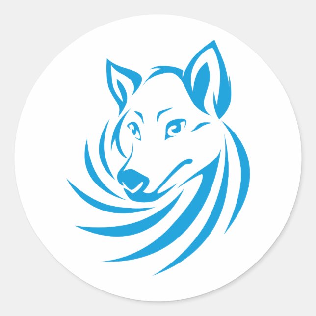 Custom Blue Wolf Logo Classic Round Sticker (Front)