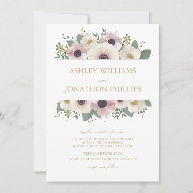 Custom Blush Anemone Bouquet Wedding Invitation (Front)