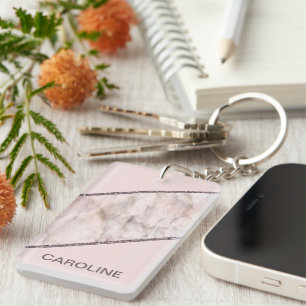 Custom Blush Mauve Pink Glitter Stripes Pattern Keychain