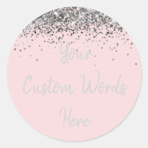 Custom Blush Pink and Silver Birthday Party Favour Classic Round Sticker