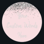Custom Blush Pink and Silver Birthday Party Favour Classic Round Sticker<br><div class="desc">personalized sweet 16 label quinceanera,  mis quince 30th 40th 50th,  15th 16th 18th 20th 21st,  25th 10th 5th personalised anniversary,  vow renewal wedding reception gift,  son husband him his grandson,  boy baby shower her granddaughter,  girl daughter wife uni graduation,  college graduate high school glitter,  bridal bachelorette hen do night</div>