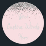 Custom Blush Pink and Silver Birthday Party Favour Classic Round Sticker<br><div class="desc">personalized sweet 16 label quinceanera,  mis quince 30th 40th 50th,  15th 16th 18th 20th 21st,  25th 10th 5th personalised anniversary,  vow renewal wedding reception gift,  son husband him his grandson,  boy baby shower her granddaughter,  girl daughter wife uni graduation,  college graduate high school glitter,  bridal bachelorette hen do night</div>